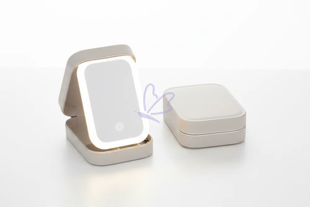 LED Light Makeup Storage Box with Mirror – Portable Travel Cosmetic Organizer, Touch Control, 3 Adjustable Brightness Levels