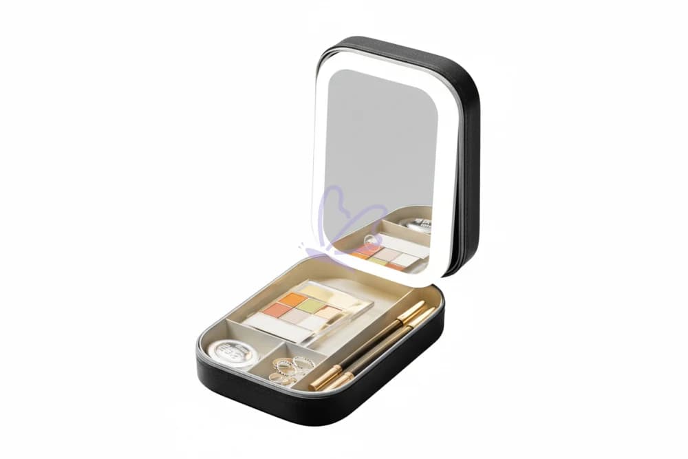 LED Light Makeup Storage Box with Mirror – Portable Travel Cosmetic Organizer, Touch Control, 3 Adjustable Brightness Levels