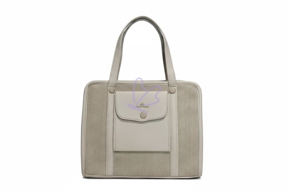 Elegant Neutral Beige Professional Tote Bag with Herringbone Detail
