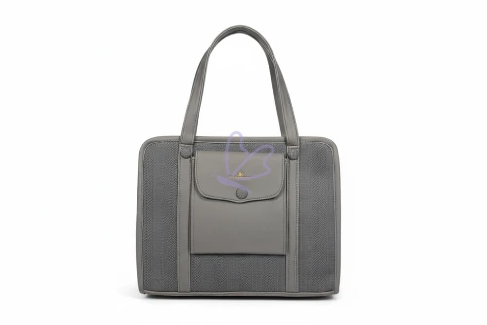 Elegant Neutral Beige Professional Tote Bag with Herringbone Detail