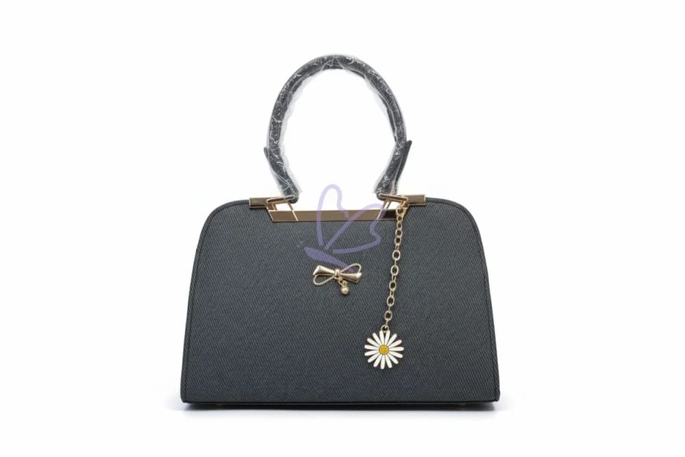 Formal Black Dome-Style Purse with Bow and Flower Accent