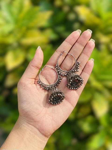 Oxidised Hoop Bali Jhumka Earrings