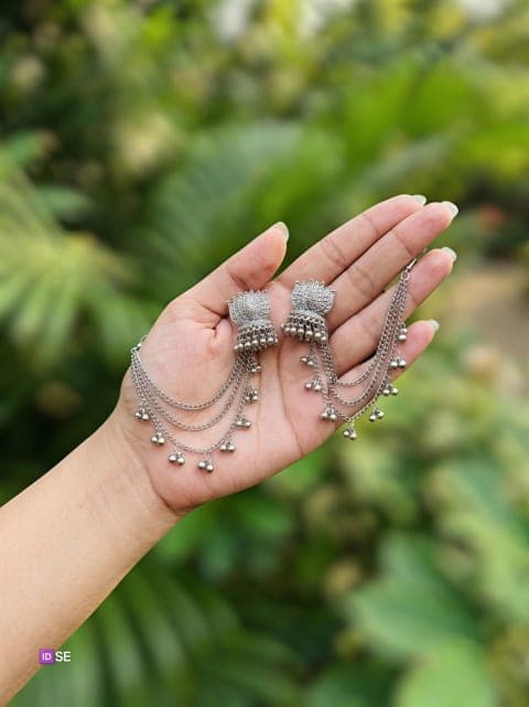 Oxidised Lotus Jhumka Earrings with Kaan Tana