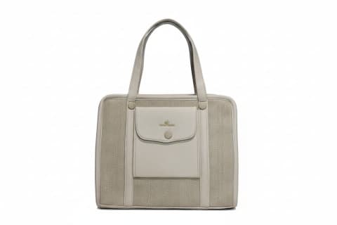 Elegant Neutral Beige Professional Tote Bag with Herringbone Detail
