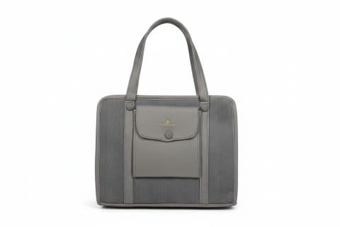 Elegant Neutral Beige Professional Tote Bag with Herringbone Detail