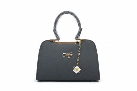 Formal Black Dome-Style Purse with Bow and Flower Accent