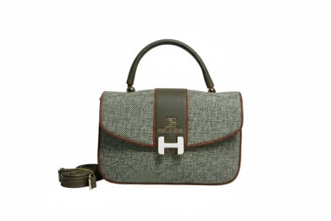 Chic Tweed-Style Crossbody Bag with 'H' Buckle