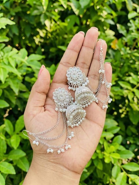 Jhumka Earrings with Kaan Tana (Ear Chain)