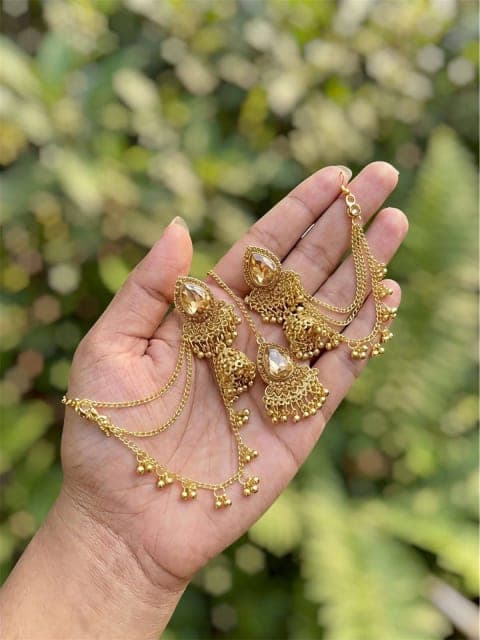 Jhumka Earrings with Kaan Tana (Ear Chain)