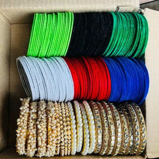 Velvet 12 Dozen Garja, Pearl, Big Puti, Pradip Kundan & Kundan Set