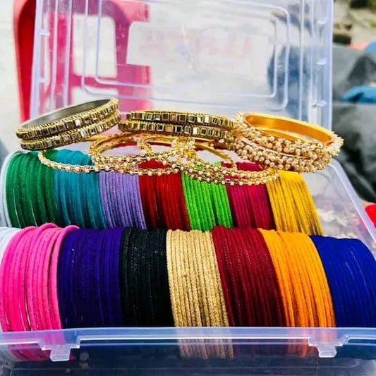 Velvet 15 Dozen Bangles, Garja, Kundan & Pearl Set