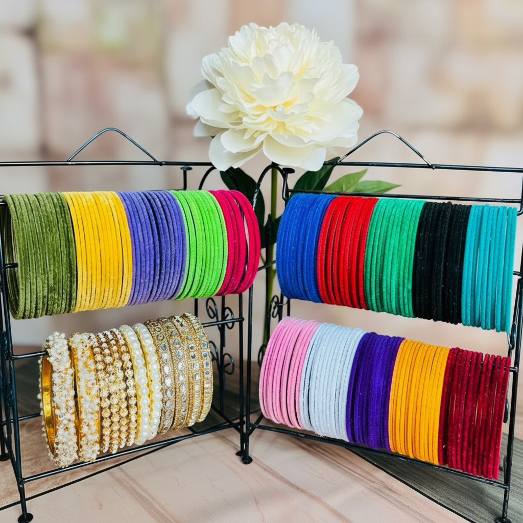 Velvet bangles with single flower